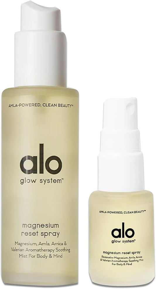 Alo Yoga Magnesium Reset Spray + Mini - Calming Blend with Soothing Magnesium, Valerian, Arnica - 3.2 oz & 0.7 oz