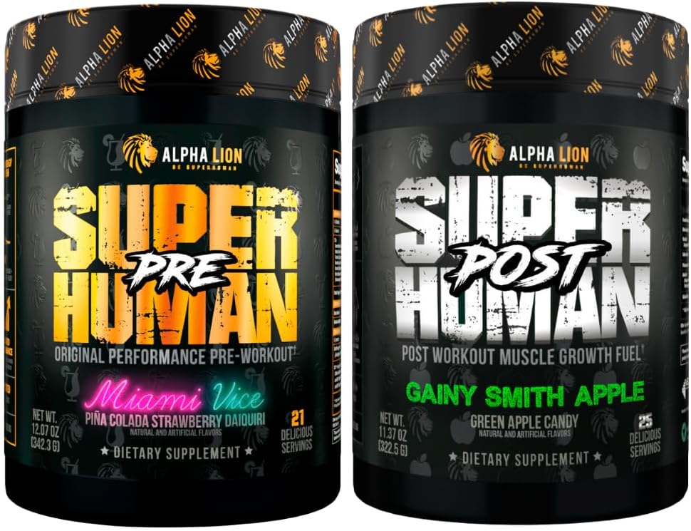 Alpha Lion Superhuman Pre & Post Workout Bundle - Miami Vice & Gainy Smith Apple Flavors