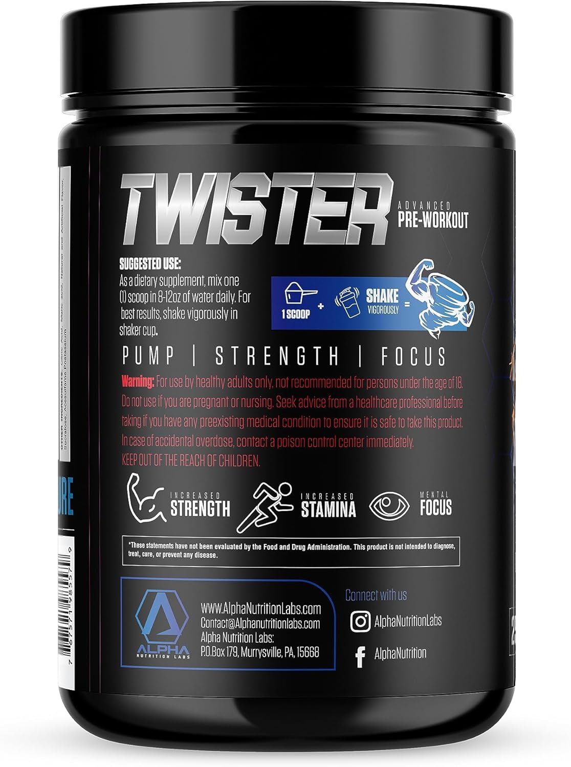 Alpha Nutrition Labs Twister Advanced Pre-Workout Powder - Bomb Blast Flavor - Boost Energy and Performance