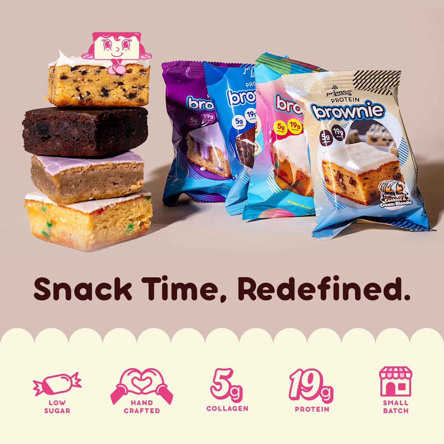 Alpha Prime Supplements Prime Bites Protein Brownie Bars - 16-17g Protein, 5g Collagen - Cookie and Cream Blondie Flavor - 12 Bars