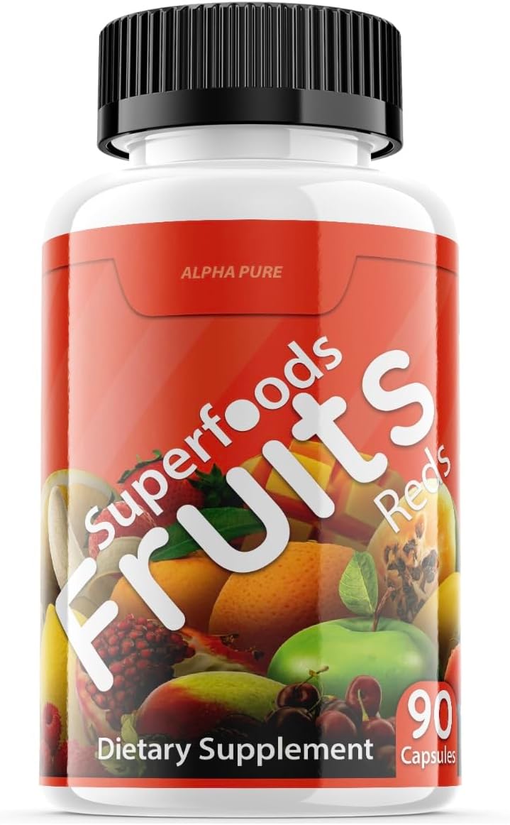 Alpha Pure Superfoods Reds Fruits and Greens Capsules - 180 Vegetables and Fruits Superfood Capsules for Men and Women - Natural Balance of 90 Fruit and 90 Veggie Capsules with Vitamins and Minerals