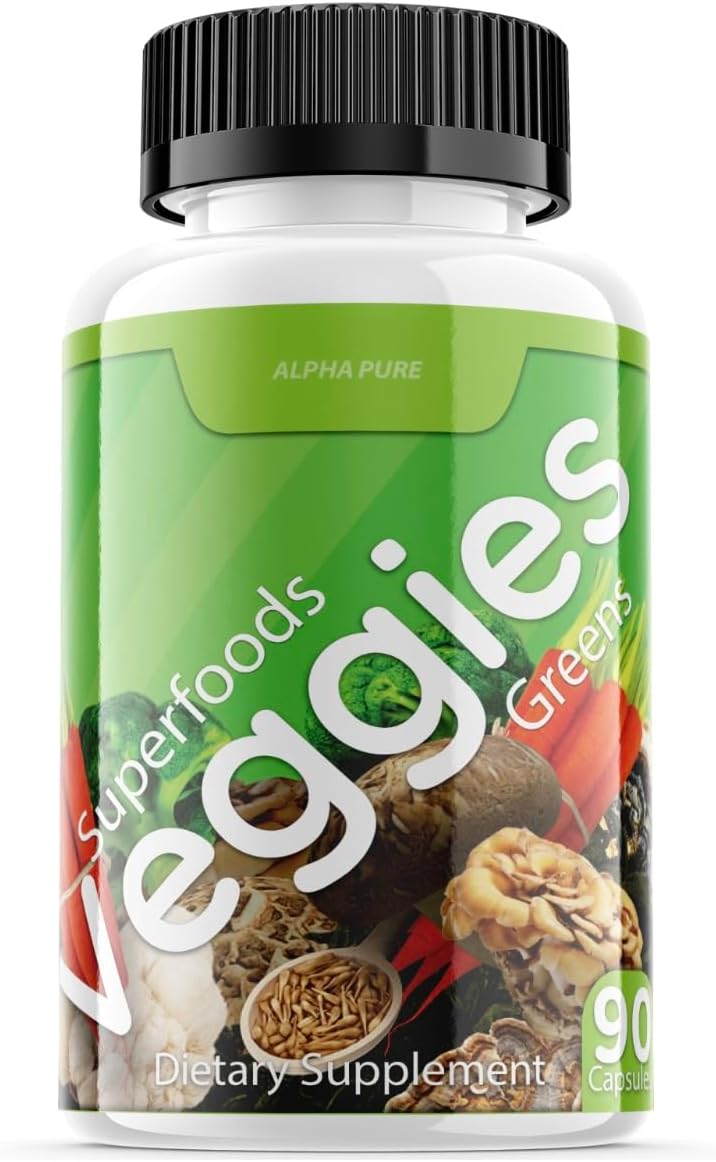 Alpha Pure Superfoods Reds Fruits and Greens Capsules - 180 Vegetables and Fruits Superfood Capsules for Men and Women - Natural Balance of 90 Fruit and 90 Veggie Capsules with Vitamins and Minerals