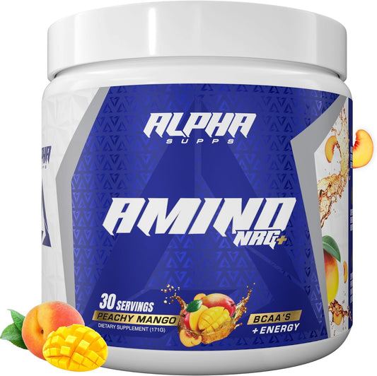 Alpha Supps Amino NRG+ BCAA Powder for Energy & Recovery - Hydration and Focus Blend with Electrolytes - Supports Performance in Men & Women, Peachy Mango Flavor (30 Servings)