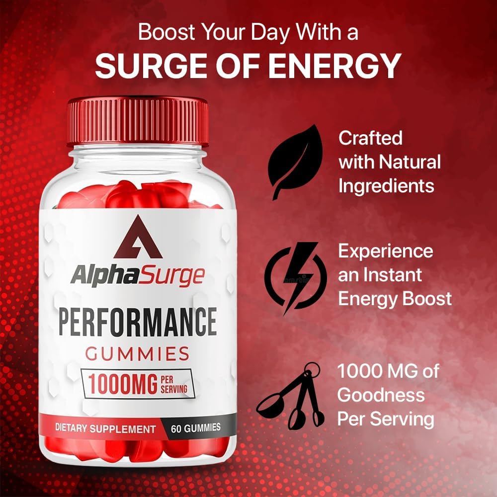 AlphaSurge Male Enhancement Gummies - 1000 MG Chewable Formula with Natural Ingredients (1 Pack, 60 Gummies)