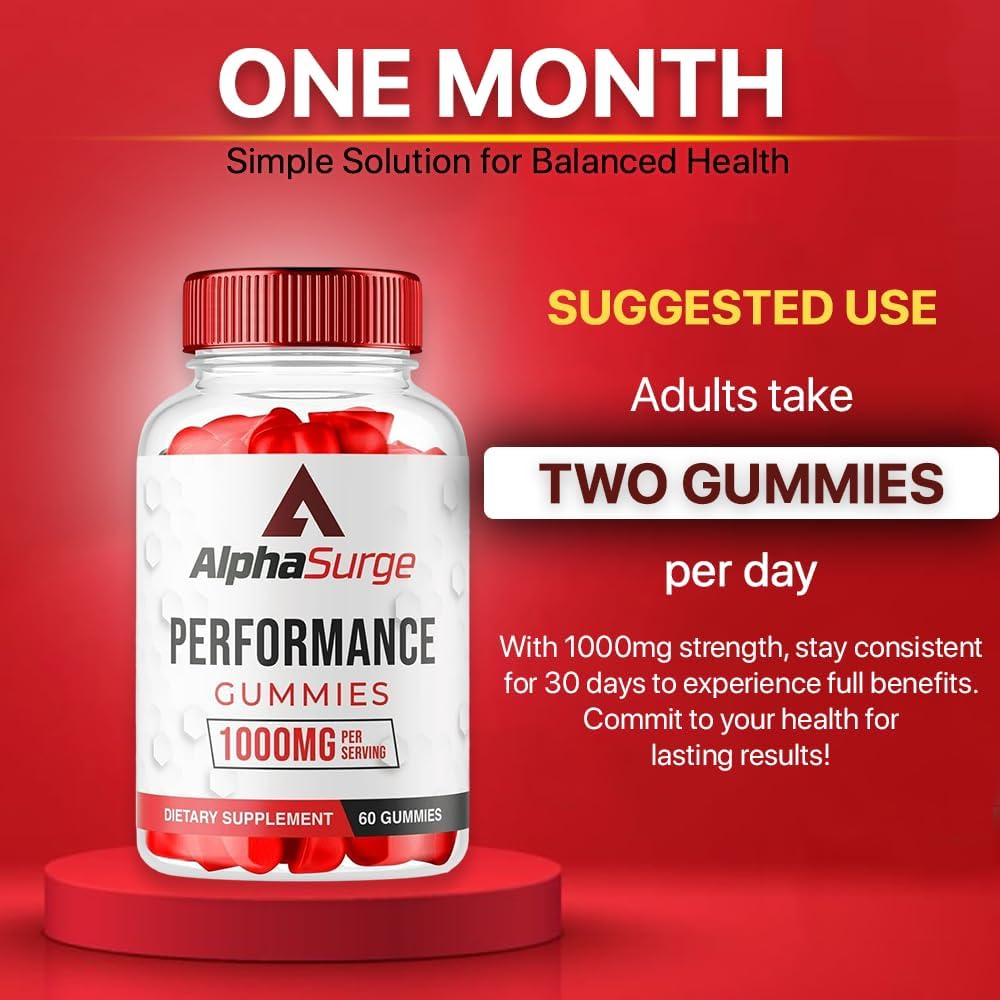 AlphaSurge Male Enhancement Gummies - 1000 MG Chewable Formula with Natural Ingredients (1 Pack, 60 Gummies)