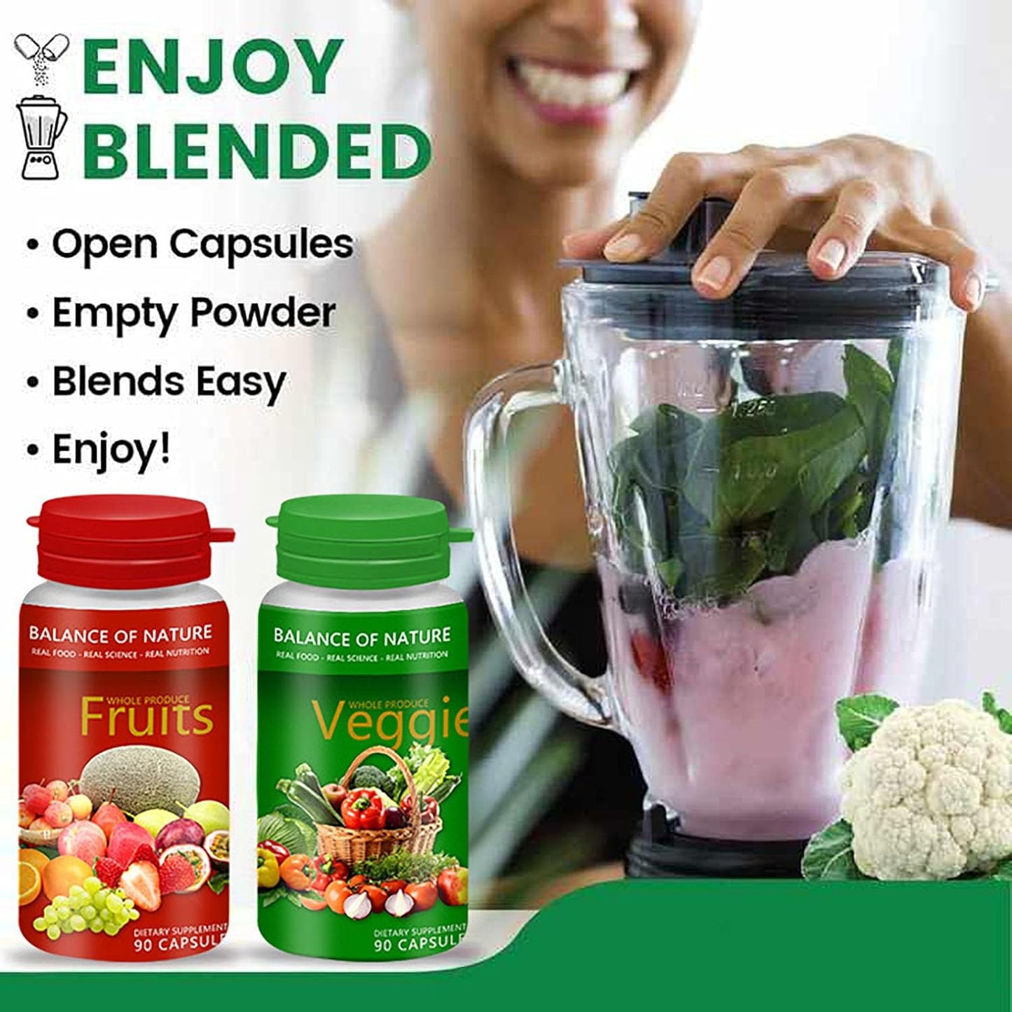 AMANKA Whole Food Supplement with Superfood Fruits & Veggies - 2 Bottles, 90 Capsules Each