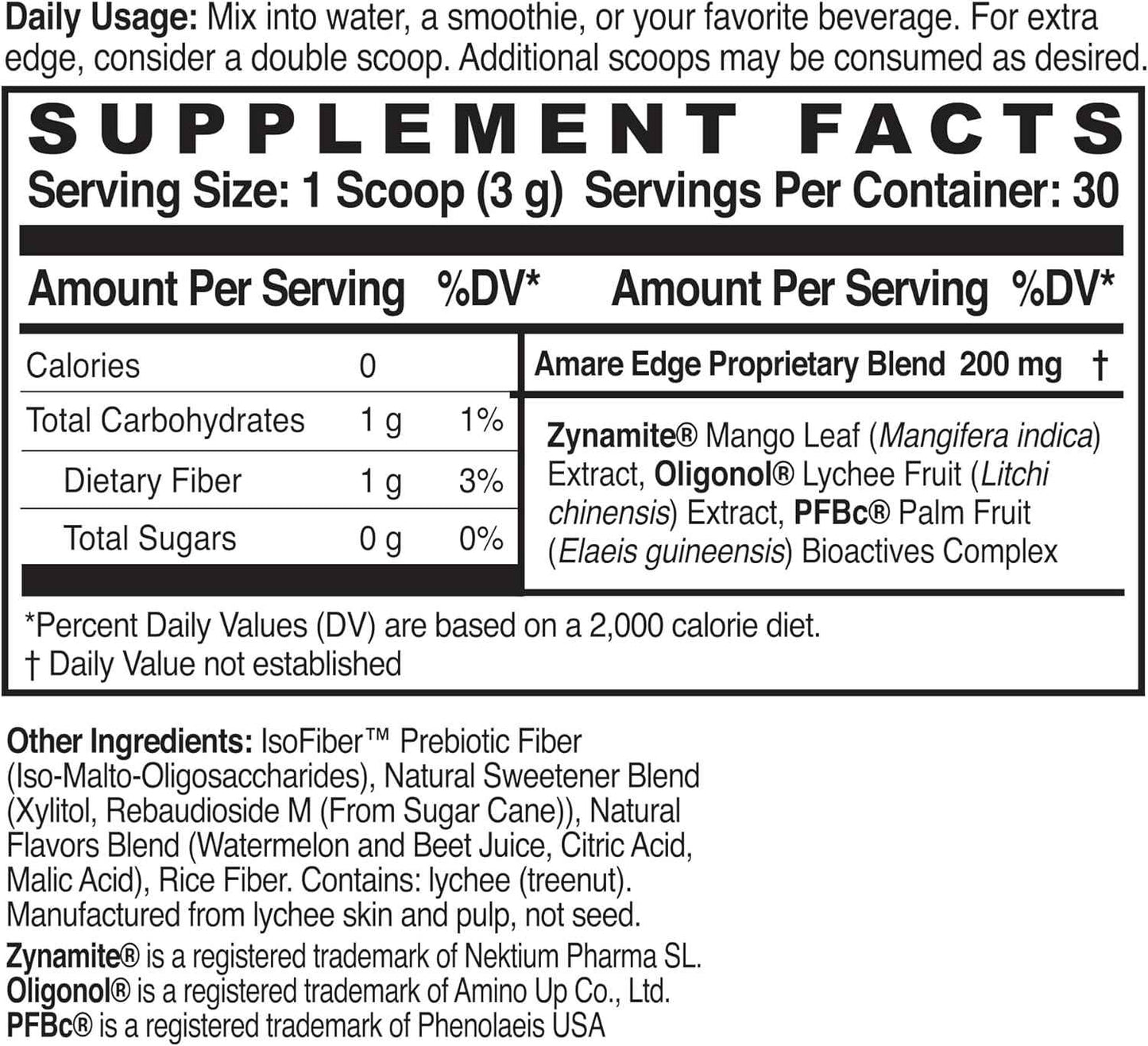 Amare Edge All Natural Nootropic Powder Drink for Endurance and Motivation in Watermelon