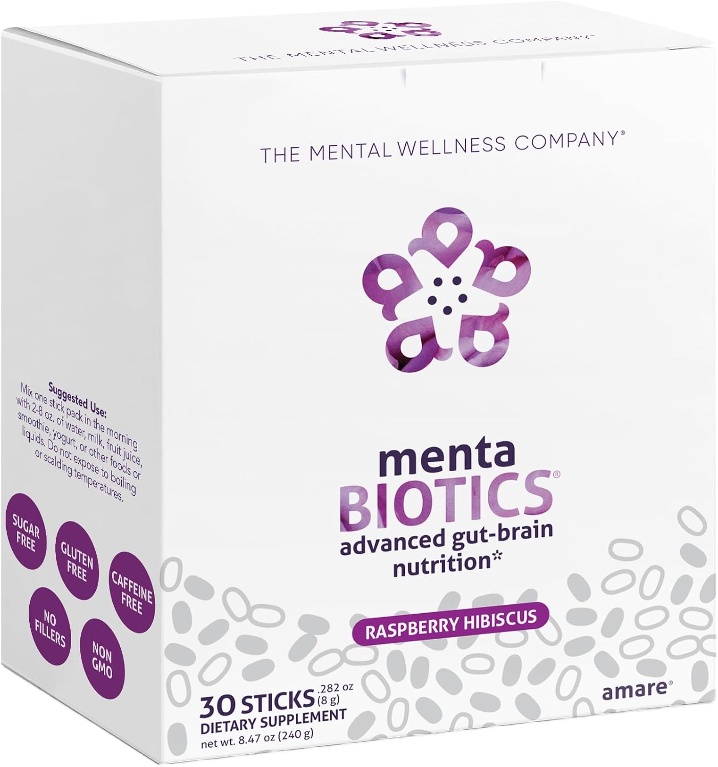 Amare Global MentaBioticsĀ® Raspberry Hibiscus Gut Brain Nutrition - Prebiotic, Probiotic, Phytobiotics - 30 Servings