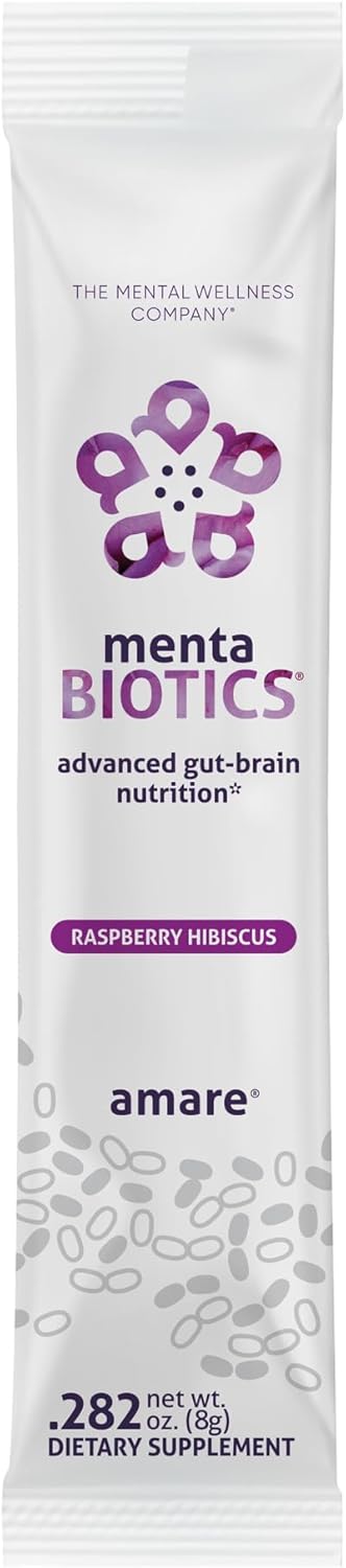 Amare Global MentaBioticsĀ® Raspberry Hibiscus Gut Brain Nutrition - Prebiotic, Probiotic, Phytobiotics - 30 Servings