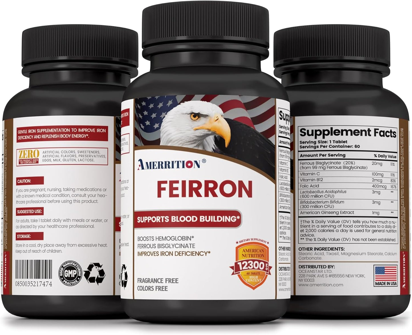 Amerrition Feirron Tablet - Supports Blood Building - 60 Count Bottle