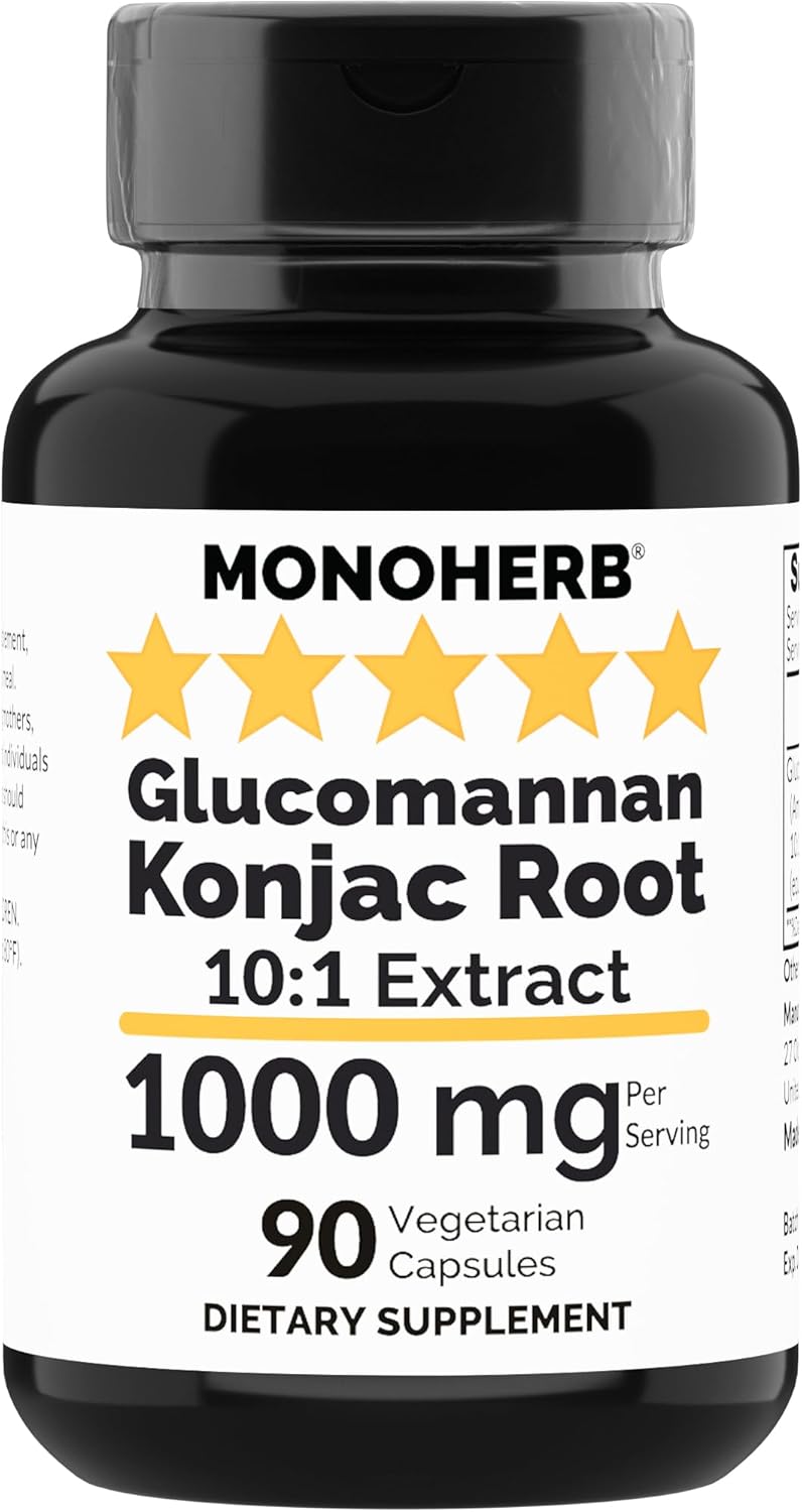 Amorphophallus konjac Radix Extract Glucomannan Capsules - 1000 mg, 90 Vegetarian Capsules