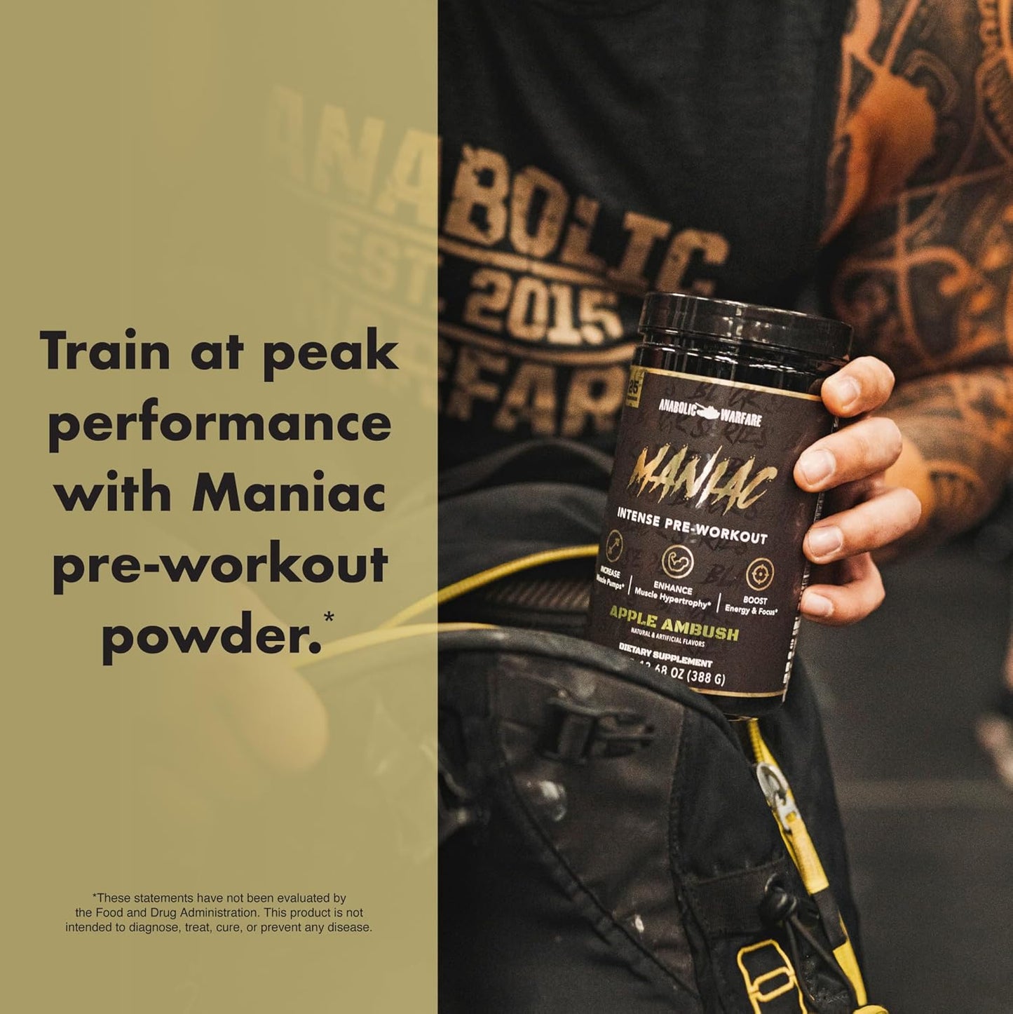 Anabolic Warfare Black Series Maniac Pre-Workout Powder - Apple Ambush Flavor, Boosts Nitric Oxide for Muscle Pumps and Protein Synthesis