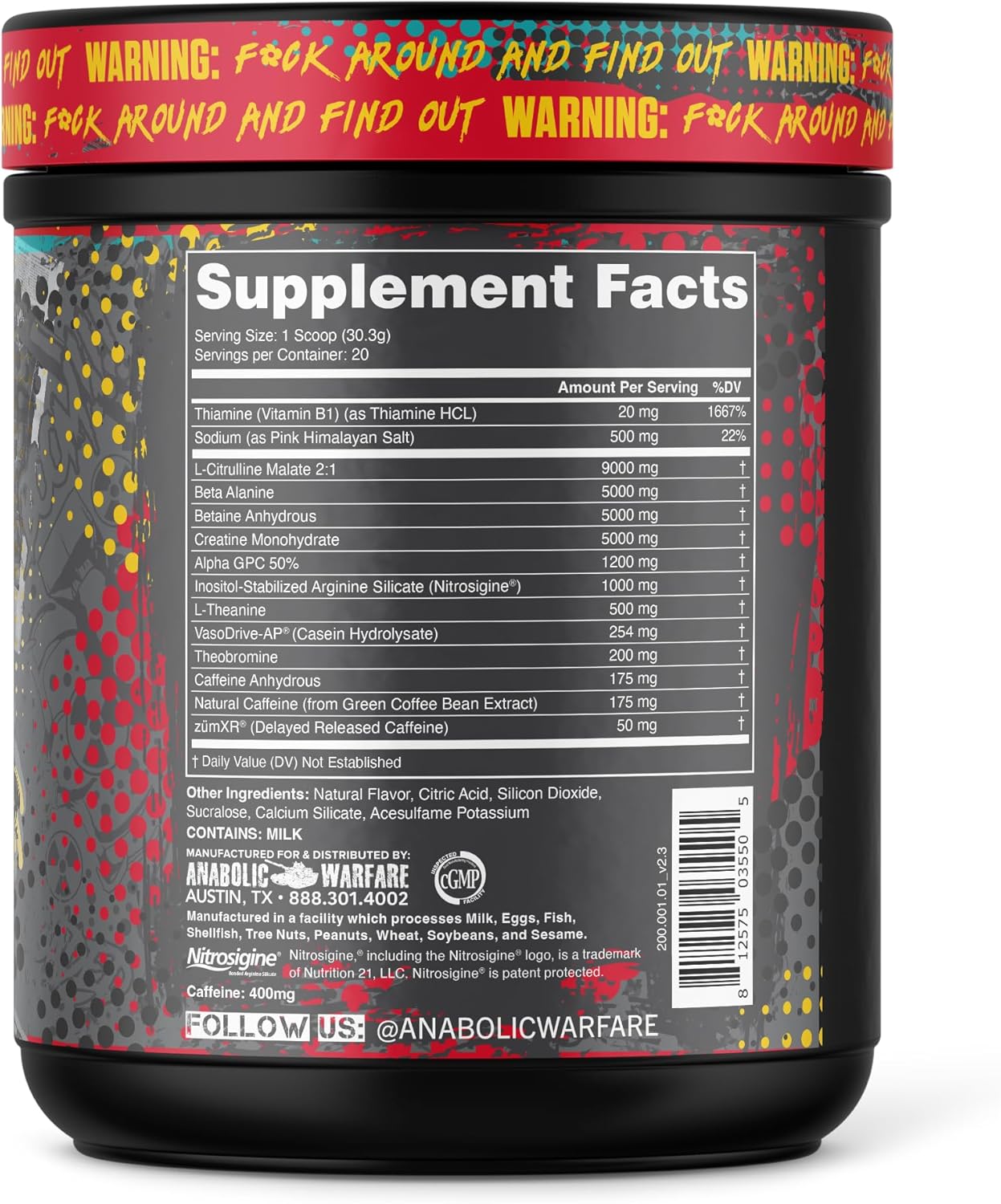 Anabolic Warfare Defcon1 High Stim Pre-Workout Powder - Fruit Explosion Flavor - 20 Servings