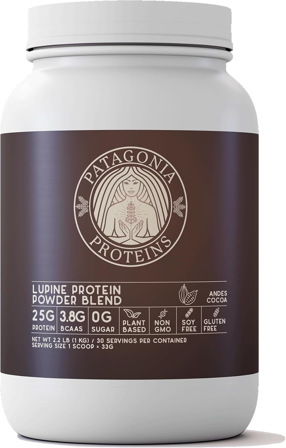 Andes Cocoa Vegan Protein Powder from Patagonia - 25g Protein, 110 Cal, 3.8g BCAAs, Plant-Based, Non-GMO, Sugar/Soy/Gluten Free - 30 Servings
