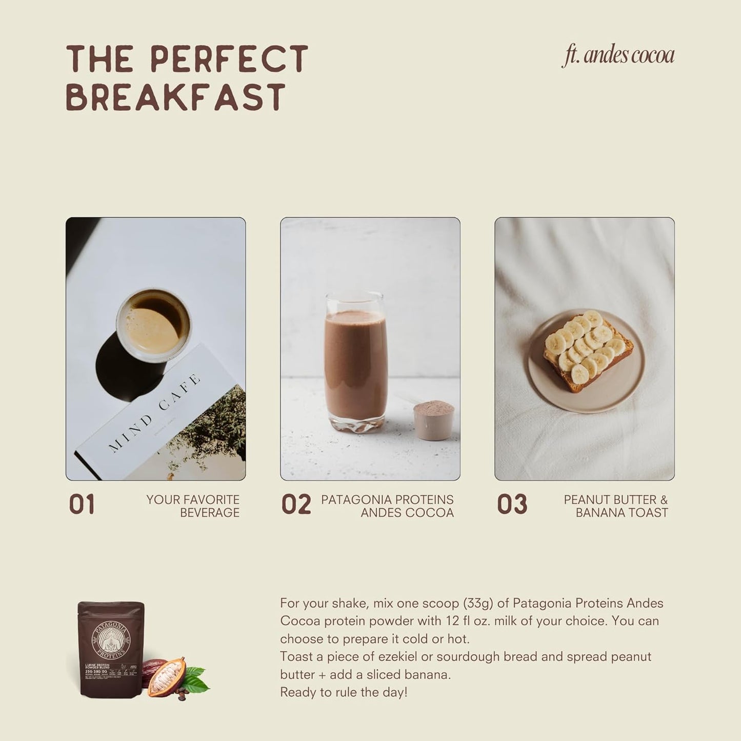 Andes Cocoa Vegan Protein Powder from Patagonia - 25g Protein, 110 Cal, 3.8g BCAAs, Plant-Based, Non-GMO, Soy & Gluten Free - 15 Servings