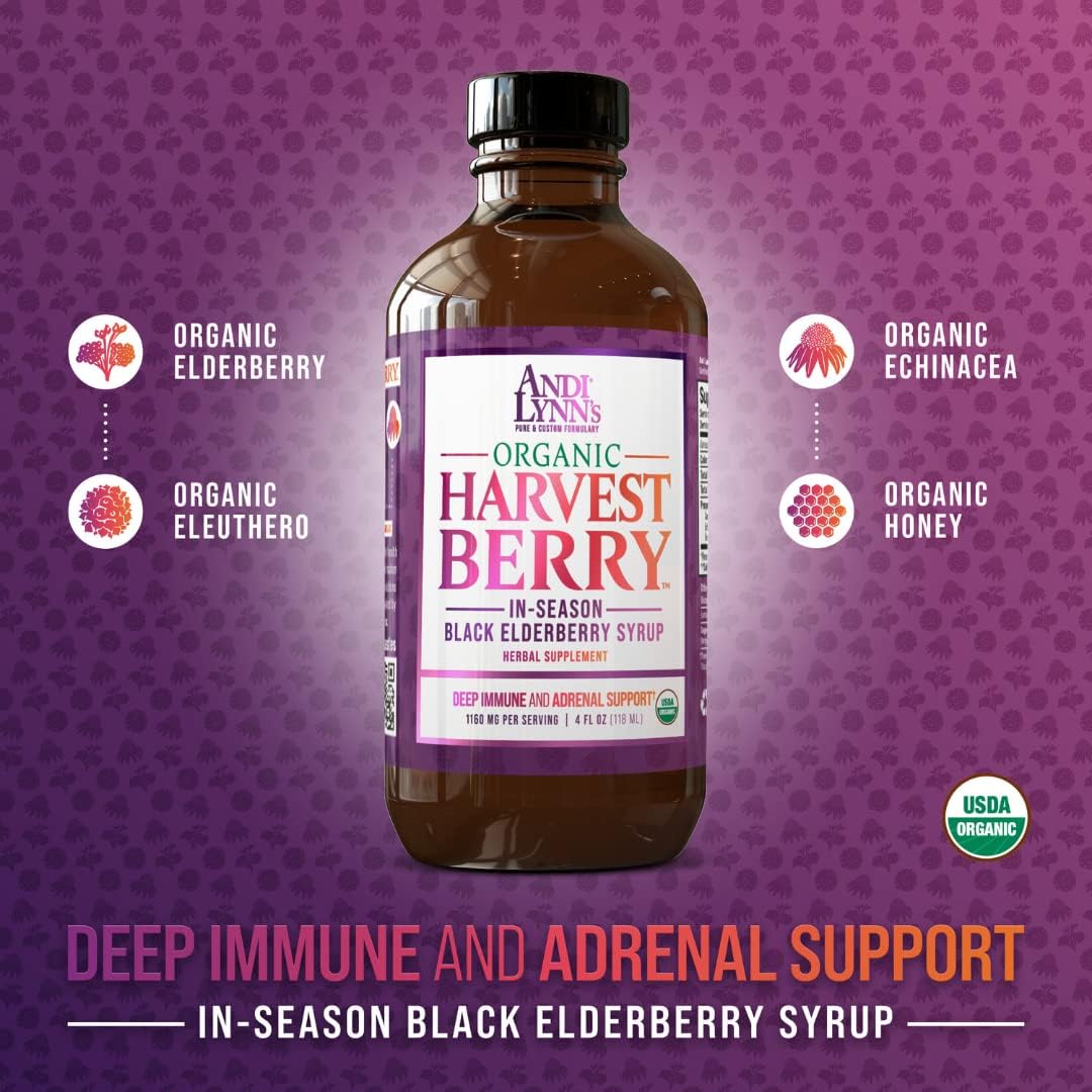 Andi Lynn's Organic Harvest Berry Elderberry Syrup - Immune Support - Custom Formulated with Real Honey - 12 Fl. Oz (3 Pack)