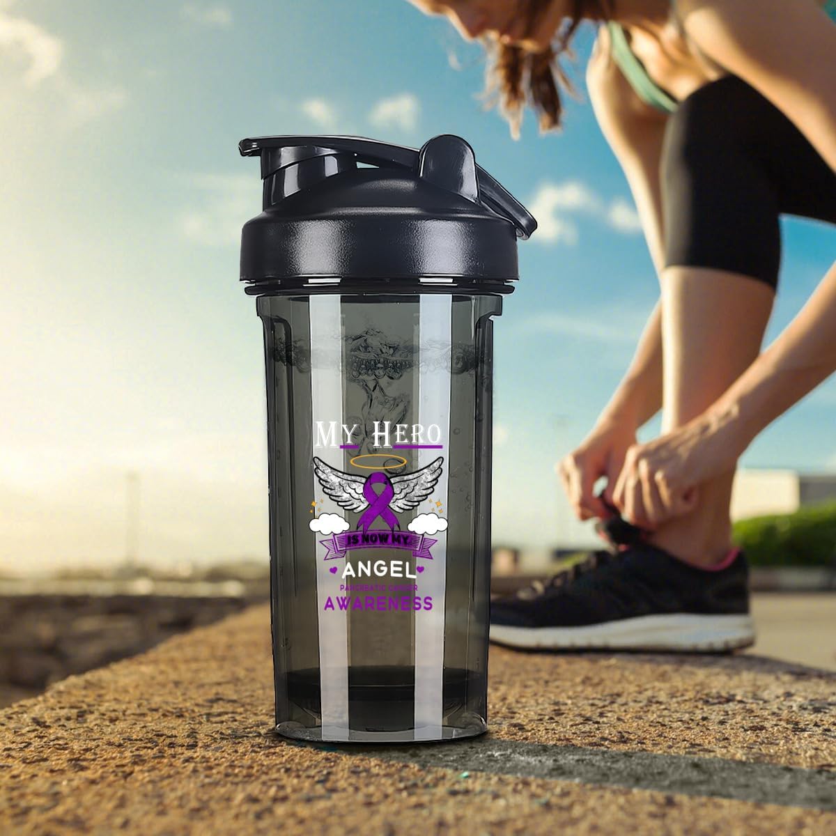 Angel Pancreatic Cancer 18oz Shaker Bottle - Leak-proof Mixer for Pre Workout Protein Shakes & Meal Replacements - 500ml Black Bottle