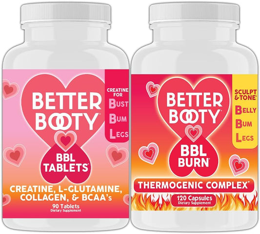 Angry Supplements Better Booty Combo: BBL Tablets with Creatine, Glutamine, BCAA's, Collagen + BBL Burn Thermogenic Capsules