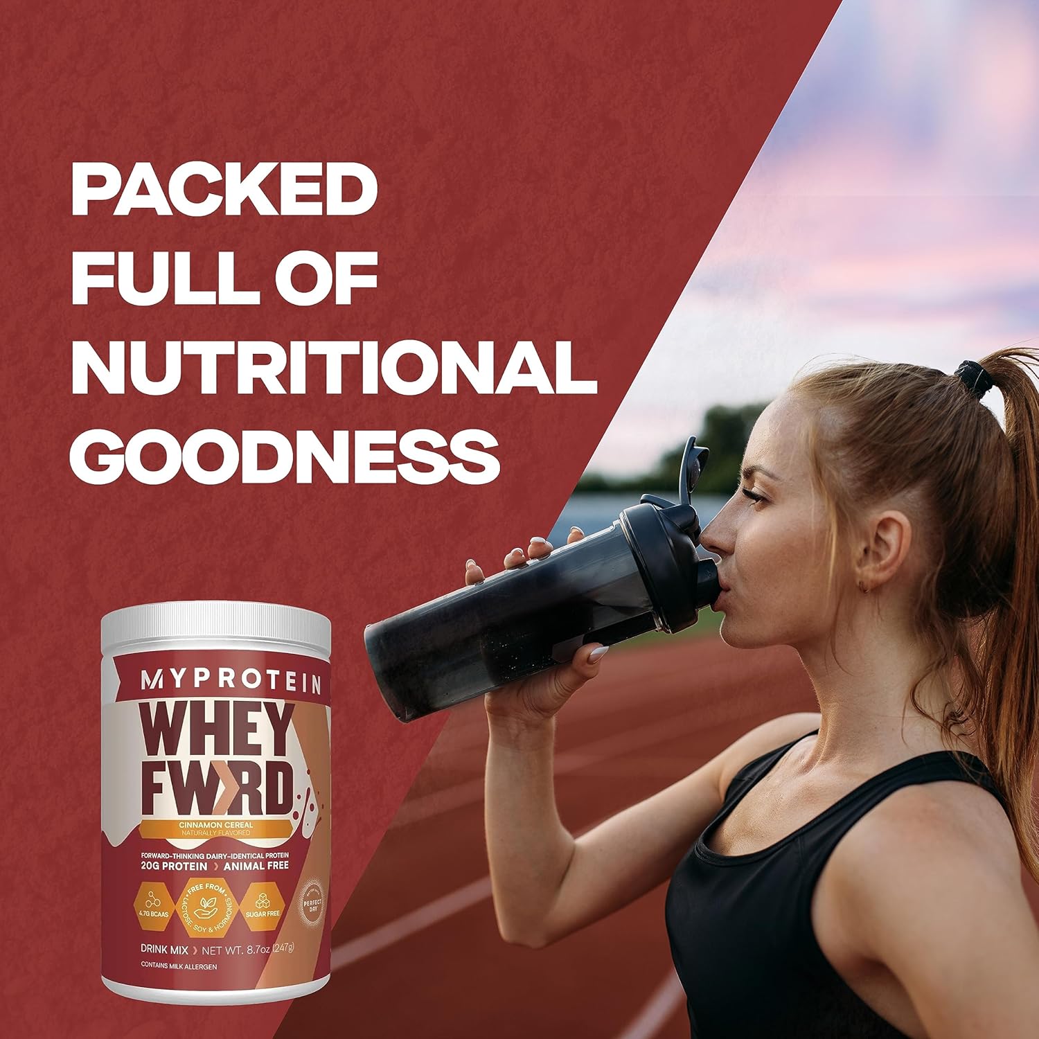 Animal-Free Cinnamon Cereal Protein Powder - 20g Protein & 4.7g BCAA - Muscle Strength & Recovery - Lactose & Sugar Free - 1.09 Lbs