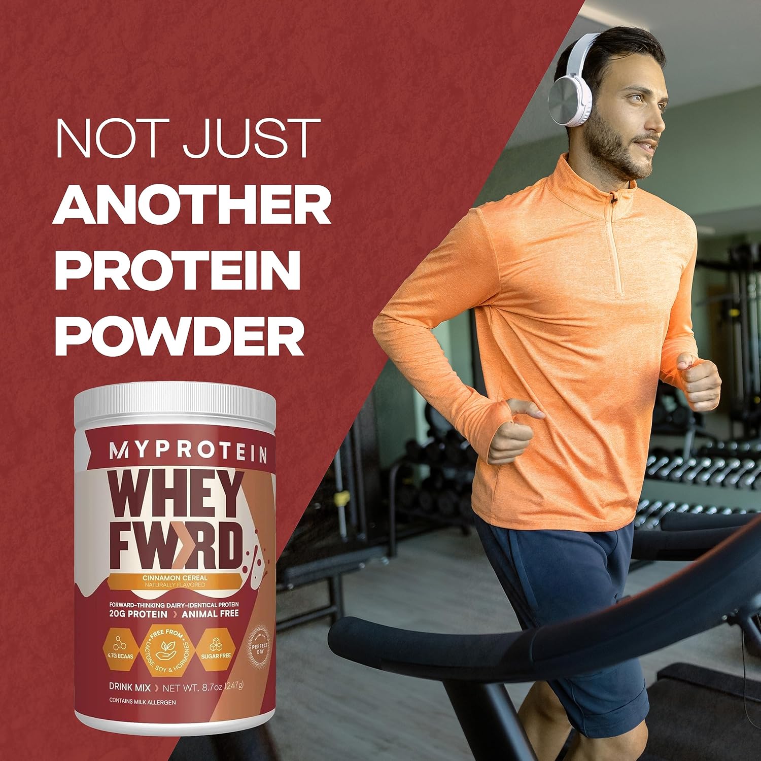 Animal-Free Cinnamon Cereal Protein Powder - 20g Protein & 4.7g BCAA - Muscle Strength & Recovery - Lactose & Sugar Free - 1.09 Lbs