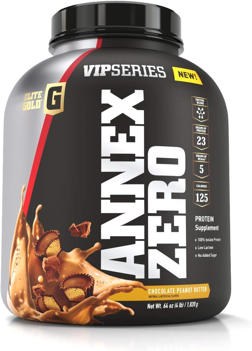 Annex Zero Elite Gold VIP Series Whey Protein Powder with BCAAs - Chocolate Peanut Butter Flavor - 2lb Tub