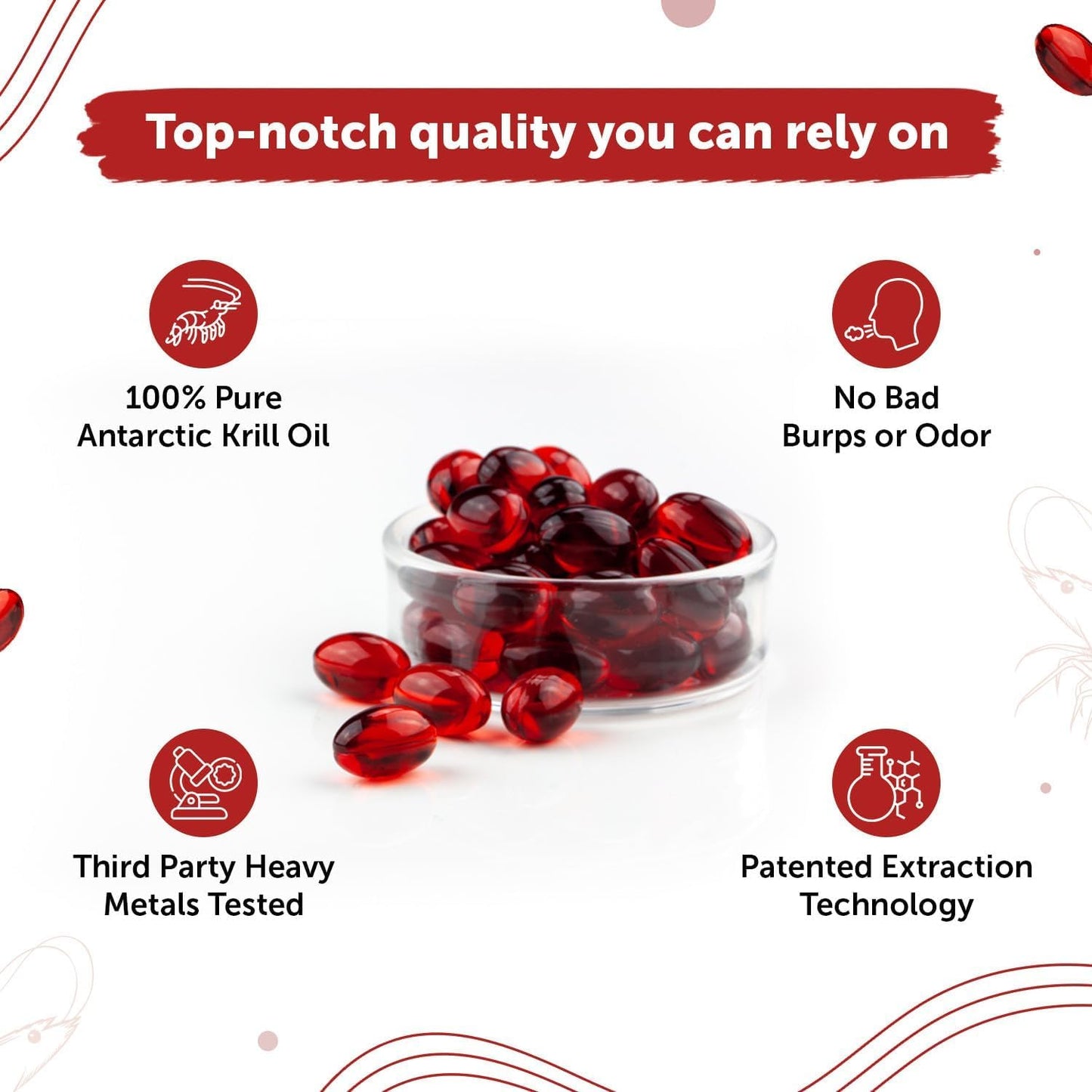 Antarctic Krill Oil Softgels 1000mg with Astaxanthin, Vitamin E & D3 - Reduce Triglyceride & Cholesterol - Lemon Flavor - 30 Softgels