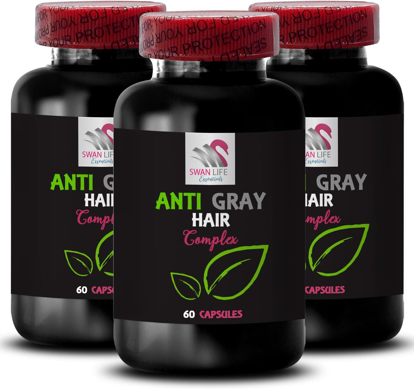 Anti Gray Hair Complex Pills - Color Restoration & Brilliance - Natural Tone & Shine - Gray Hair Support - 3 Bottles 180 Capsules
