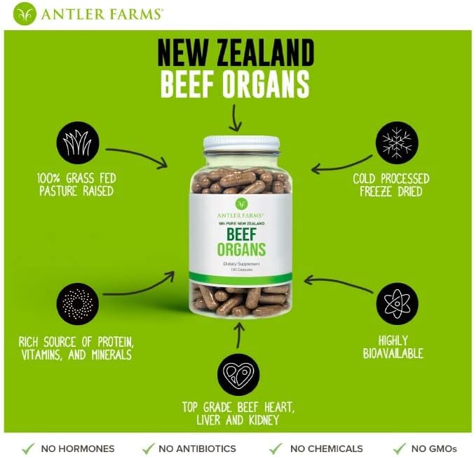 Antler Farms - Premium New Zealand Beef Organ & Bone Marrow Bundle - 180 Capsules - Cold Processed Supplement
