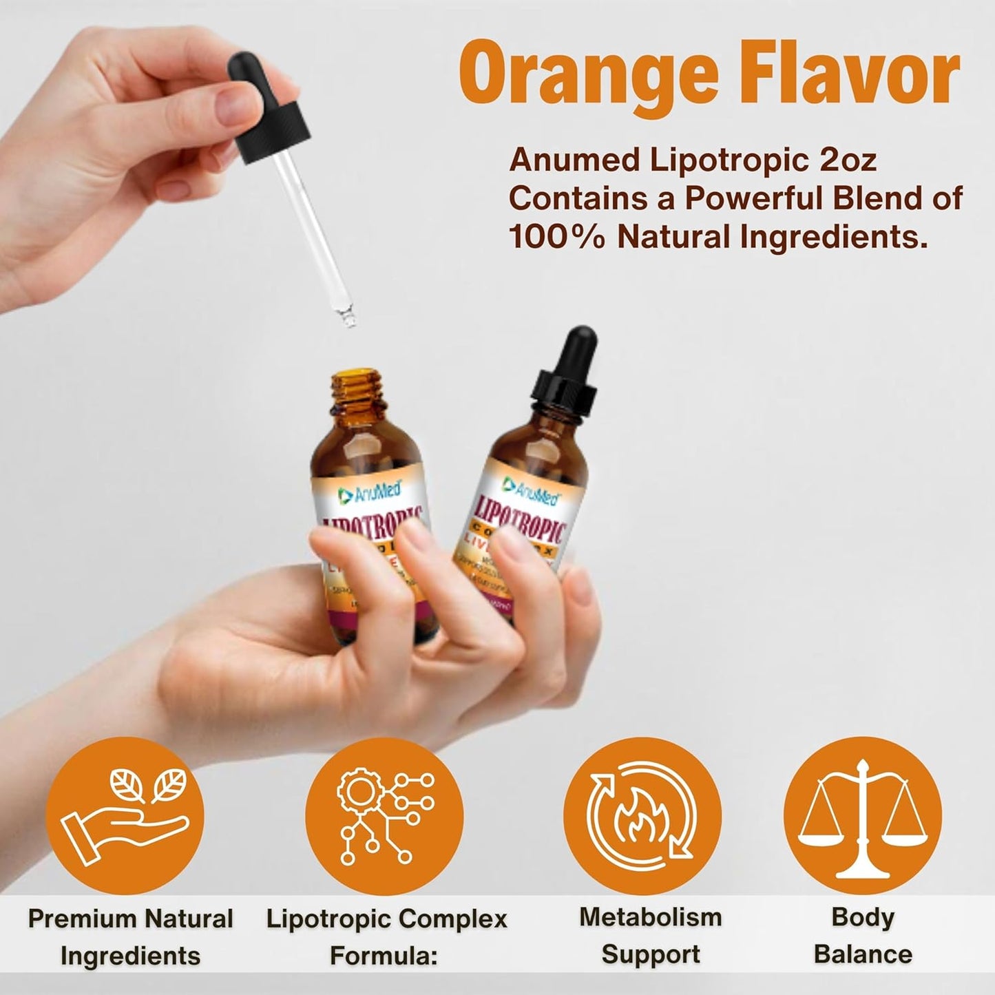 Anumed Lipotropic Complex Bundle: Folic Acid, Vitamin B12, B6 - Non GMO, Gluten Free - 2oz Drops with Key Chain