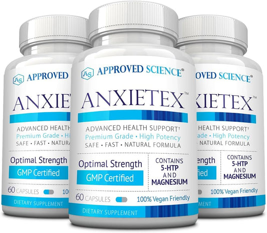 Anxietex by Approved Science - Natural Calm and Relaxation Supplement - Vegan L-Theanine and Magnesium Capsules - 3 Month Supply