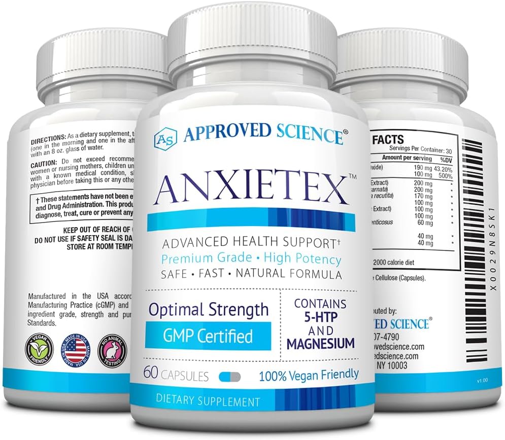 Anxietex by Approved Science - Natural Calm and Relaxation Supplement - Vegan L-Theanine and Magnesium Capsules - 3 Month Supply