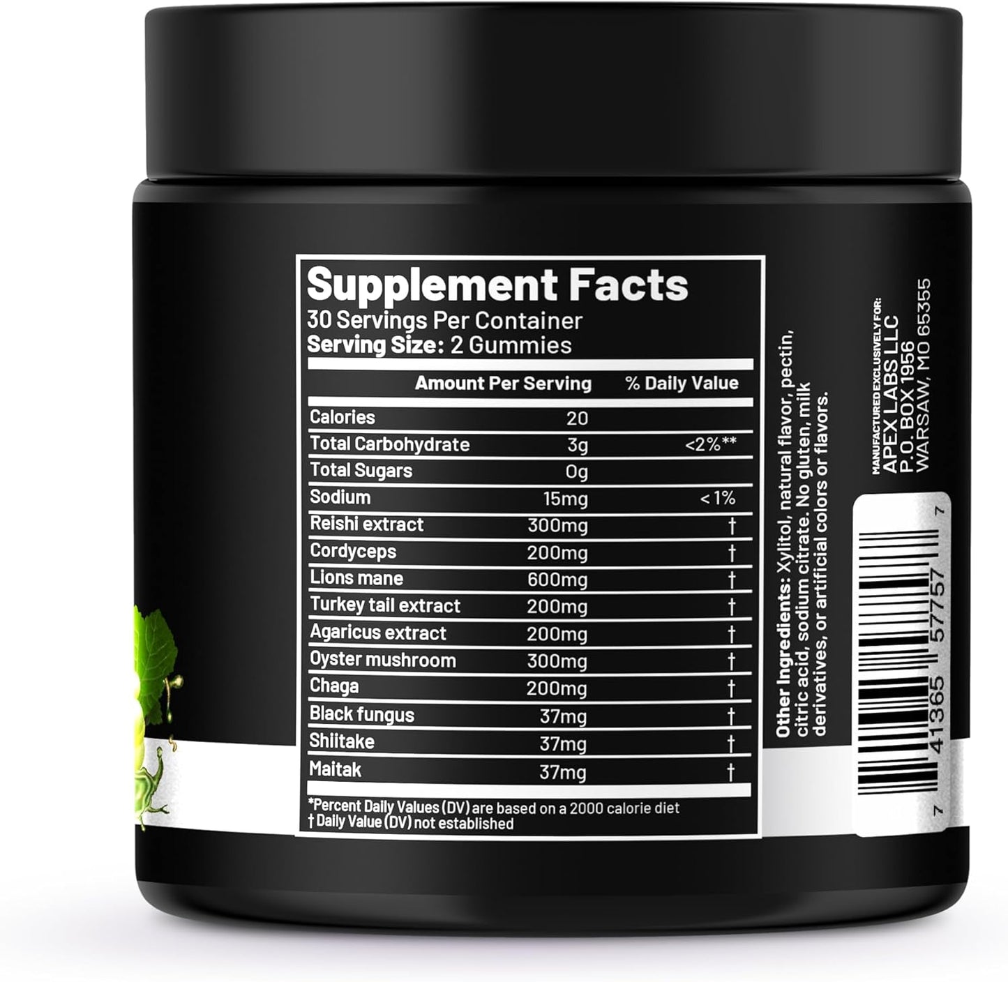 Apex Labs Mushroom Gummies 10-in-1 Blend | Lions Mane, Turkey Tail, Reishi, Chaga, Cordyceps, Maitake | Cognitive, Immune, Energy Support 60ct
