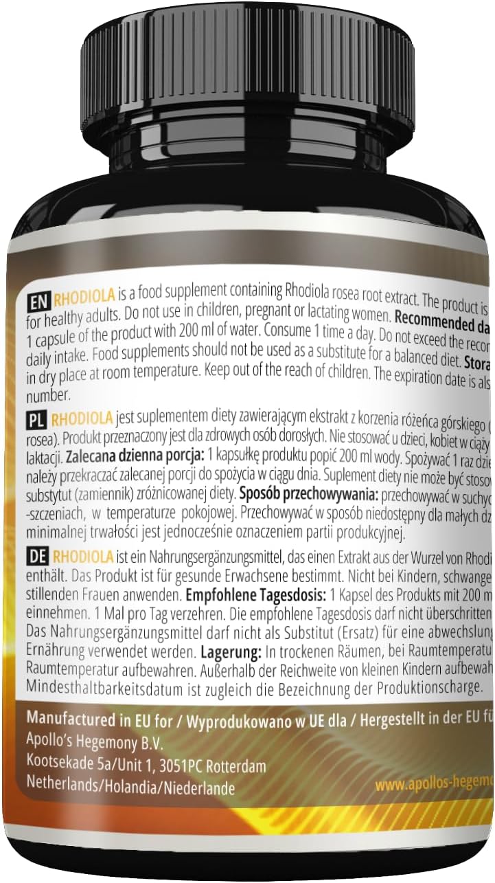 Apollo's Hegemony Rhodiola Rosea 125mg Extract, 90 Vegan Tablets, Reduce Fatigue & Improve Well-Being, Herbal Supplement