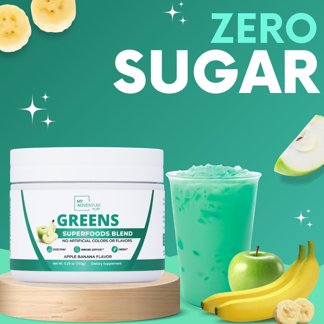 Apple Banana Flavored Green Superfood Powder for Digestion & Immune Support - Keto Friendly Greens Blend Supplement for Gut Health