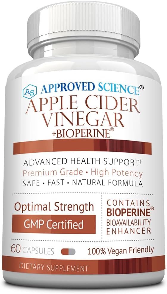 Apple Cider Vinegar Capsules with BioPerine and 'The Mother' - 1600mg, Non-GMO, Vegan - 60 Capsules (1 Pack) by Approved Science