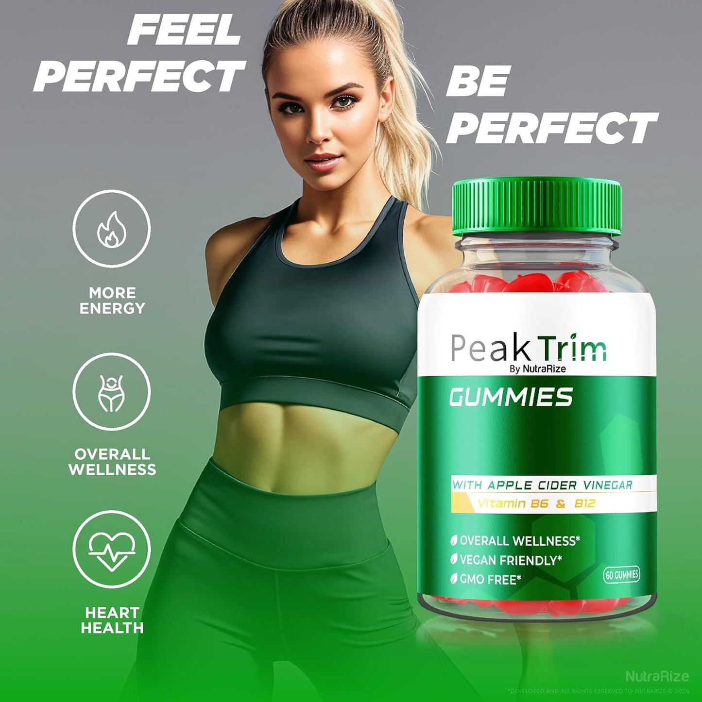 Apple Cider Vinegar Gummies for Slimming Formula - NutraRize PeakTrim Keto ACV Gummies - All Natural 1000MG Supplement to Support Fitness Goals - 60 Gummies