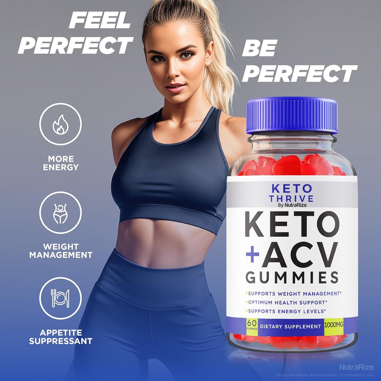 Apple Cider Vinegar Gummies for Slimming Formula - NutraRize Keto Plus ACV Supplement (60 Gummies)