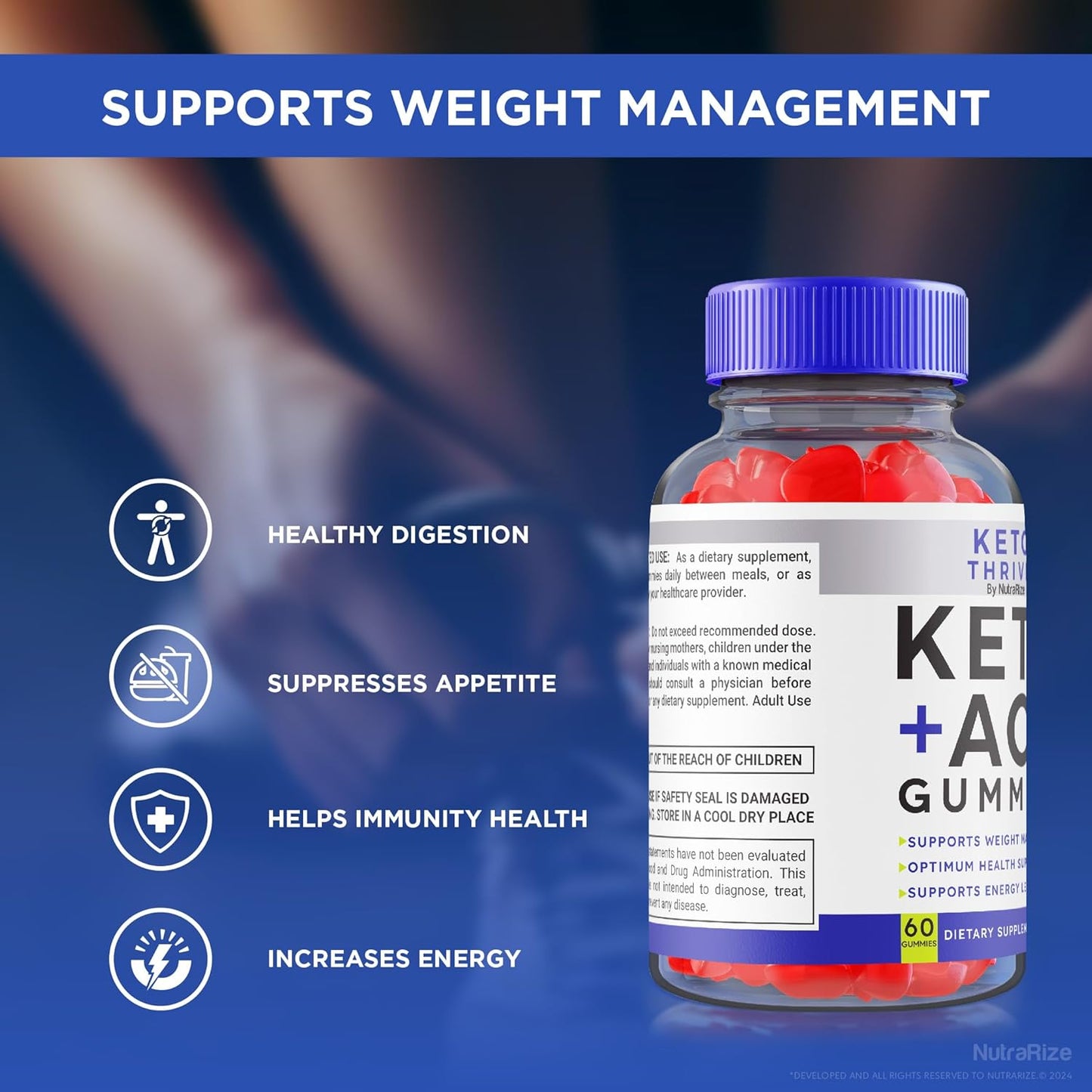 Apple Cider Vinegar Gummies for Slimming Formula - NutraRize Keto Plus ACV Supplement (60 Gummies)