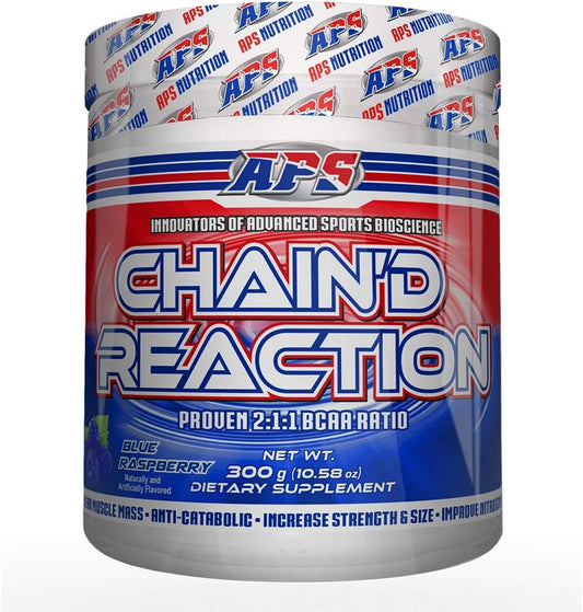 APS Nutrition Chain'd Reaction BCAA Amino Acid Recovery Aid, Blue Raspberry Flavor - 300g for Muscle Growth