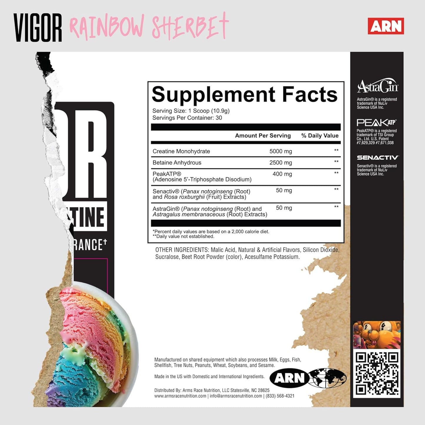 Arms Race Nutrition ARN Vigor Advanced Creatine Formula Rainbow Sherbet 30 Servings