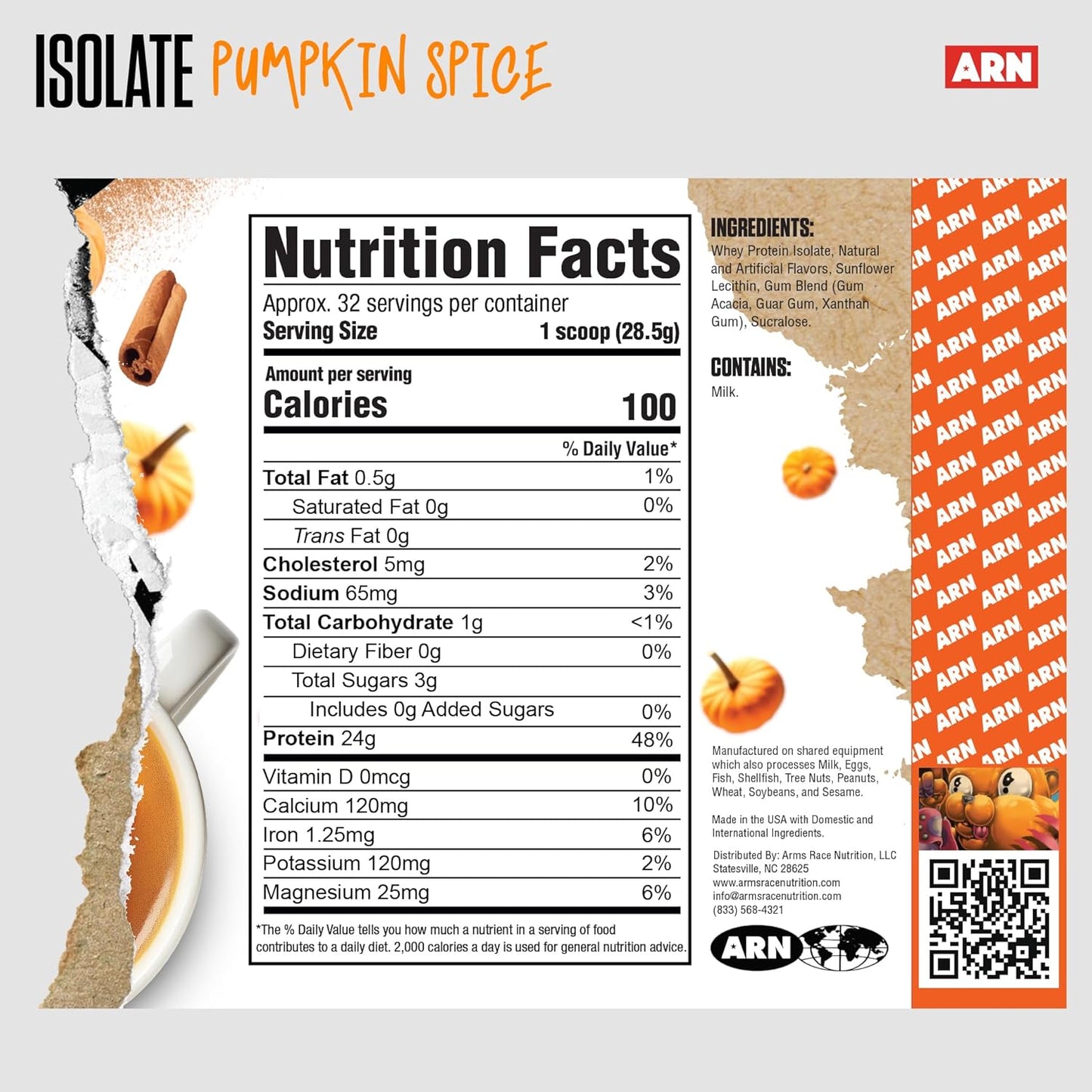 ARN Isolate Whey Protein Powder - Pumpkin Spice Flavor (32 Servings) by Arms Race Nutrition