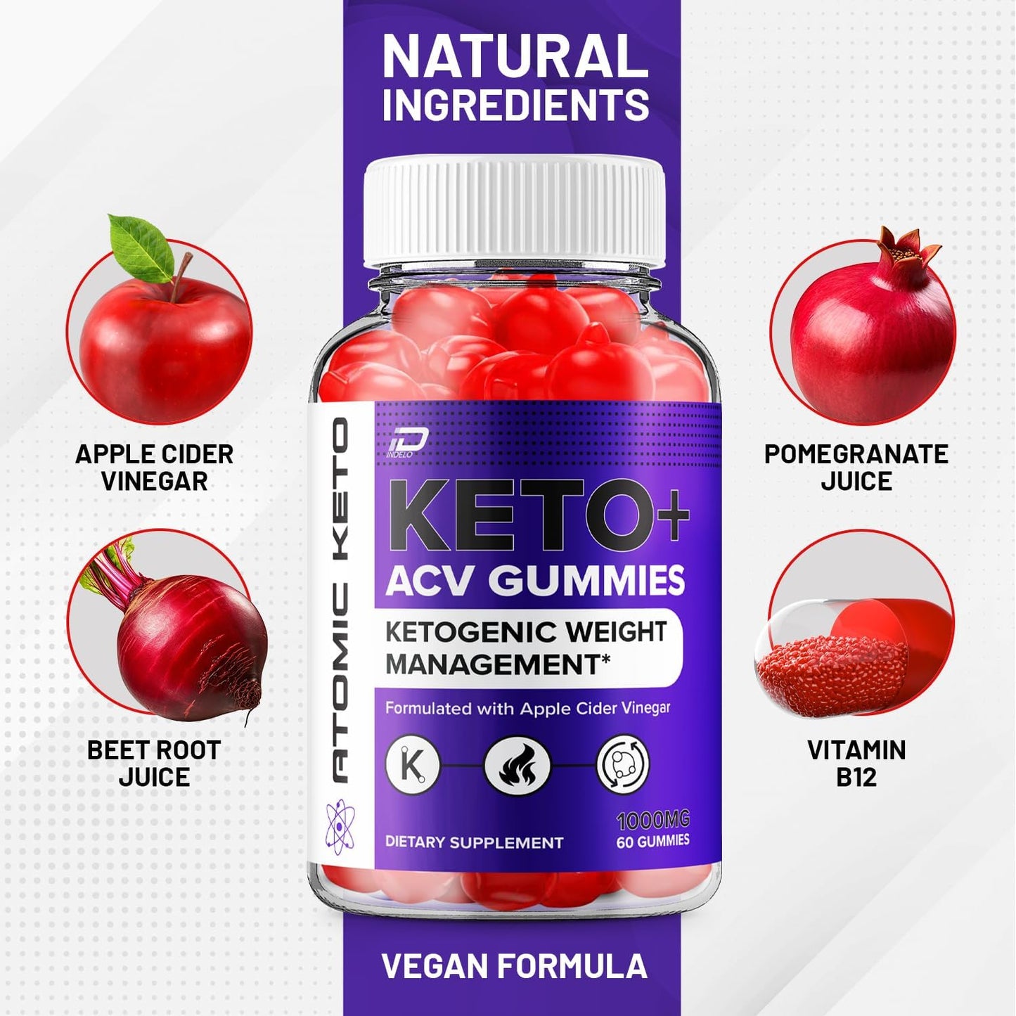 AtomicKeto ACV Gummies with Vitamin B12 - 1000MG Apple Cider Vinegar Gummies for Slimming Formula - 3 Pack (180 Gummies) - Reviews