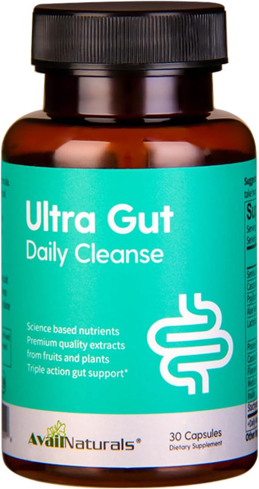 AvailNaturals Ultra Gut Daily Cleanse - Advanced Gut & Colon Support with Senna Leaf Extract, Probiotics, & Dietary Fiber | 30 Capsules