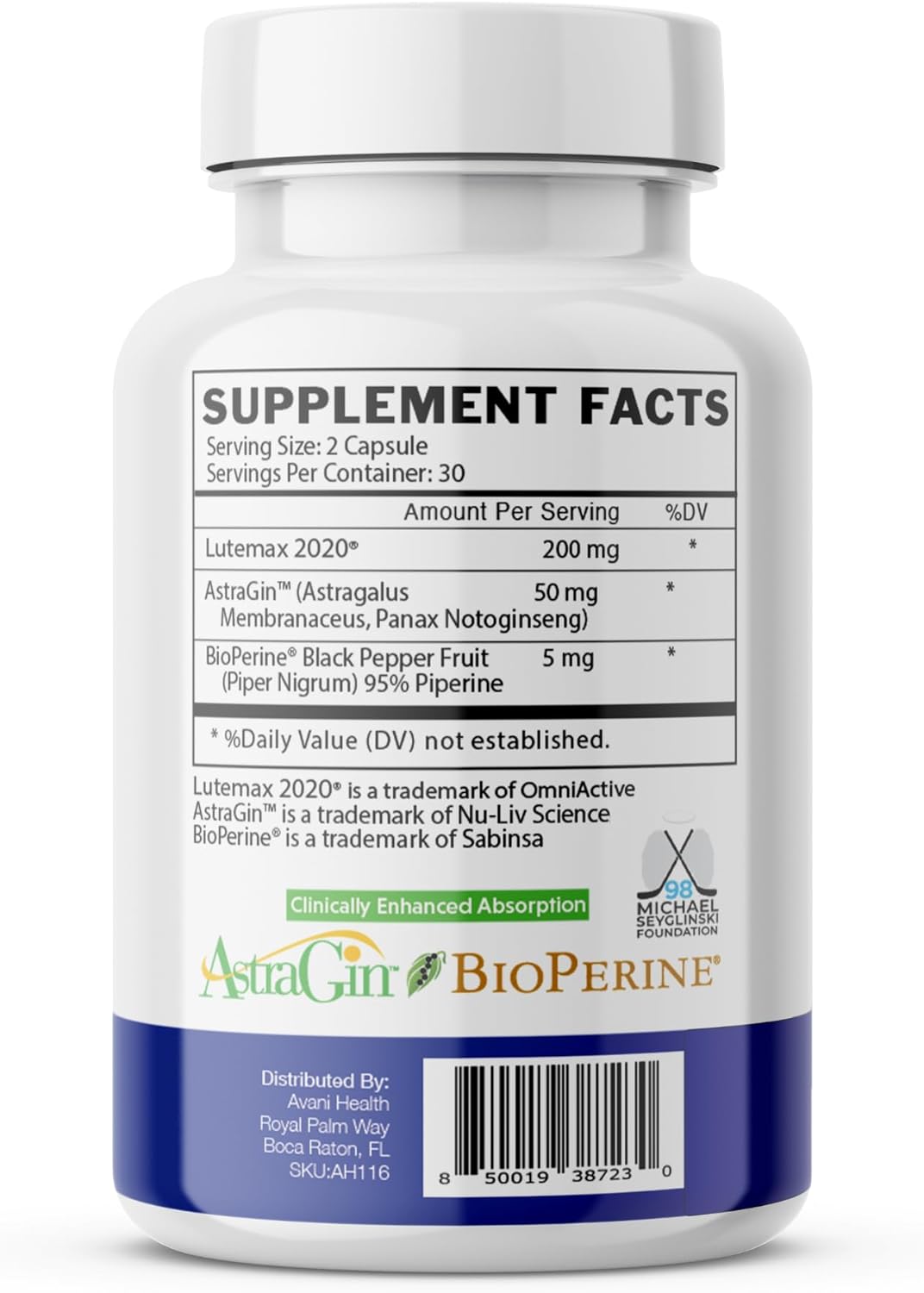 Avani Vision Health Plus with Lutemax 2020 for Eye Health - 20mg Lutein, 4mg Zeaxanthin