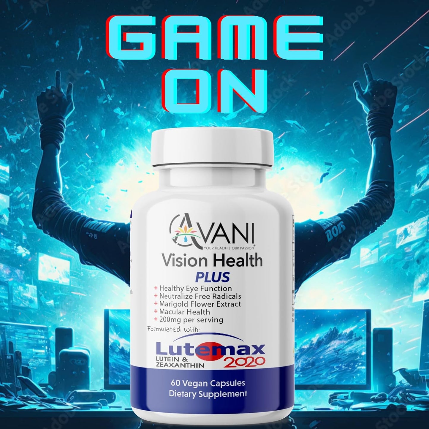 Avani Vision Health Plus with Lutemax 2020 for Eye Health - 20mg Lutein, 4mg Zeaxanthin