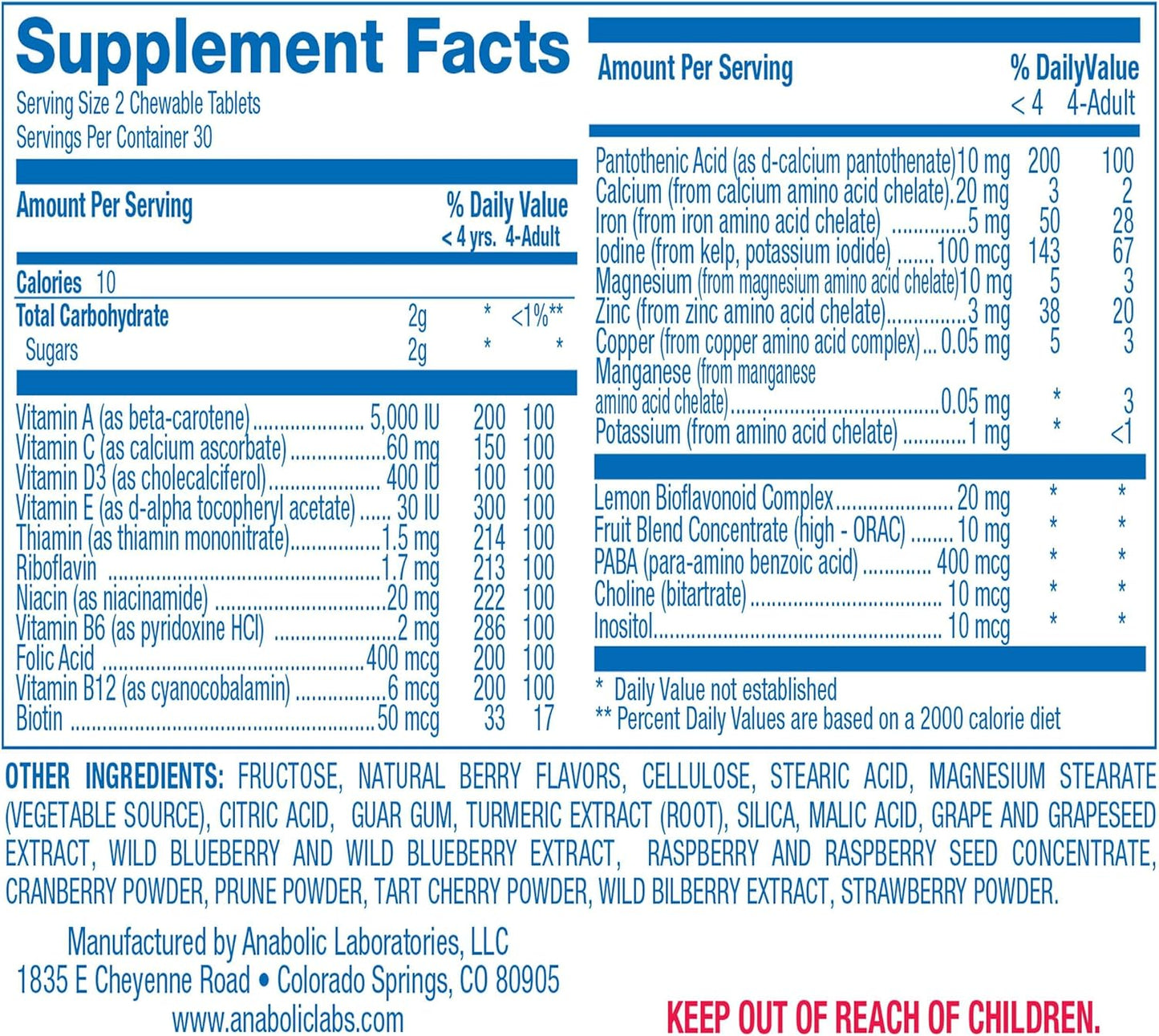 AVED Kids Multivitamin with Iron - 60 Chewable Tablets for Kids with Vitamins A, B, C, D, E, Iron, Calcium, Magnesium, and Zinc - Natural Berry Flavor