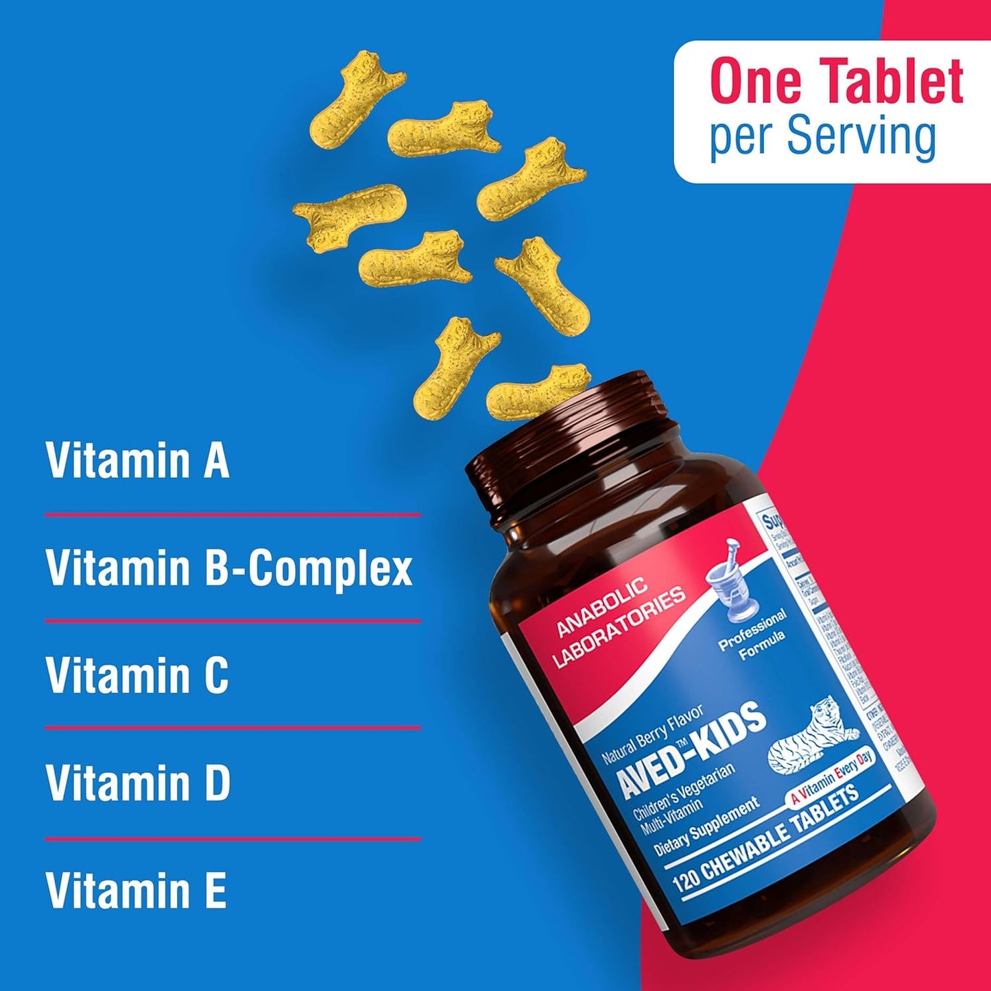 AVED Kids Multivitamin with Iron - 60 Chewable Tablets for Kids with Vitamins A, B, C, D, E, Iron, Calcium, Magnesium, and Zinc - Natural Berry Flavor