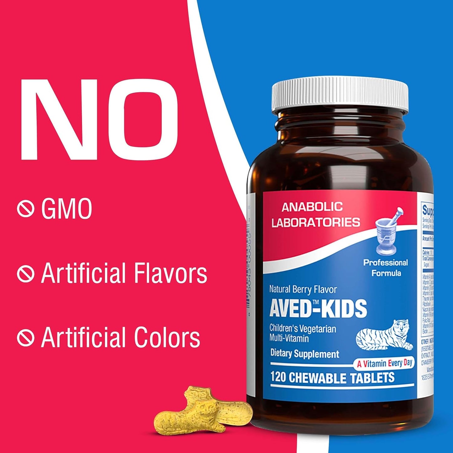 AVED Kids Multivitamin with Iron - 60 Chewable Tablets for Kids with Vitamins A, B, C, D, E, Iron, Calcium, Magnesium, and Zinc - Natural Berry Flavor