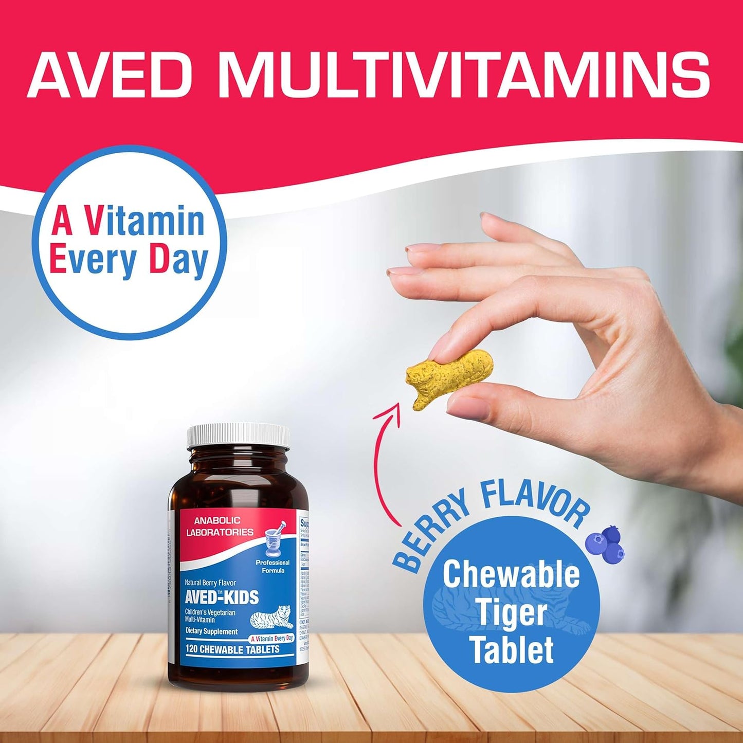 AVED Kids Multivitamin with Iron - 60 Chewable Tablets for Kids with Vitamins A, B, C, D, E, Iron, Calcium, Magnesium, and Zinc - Natural Berry Flavor