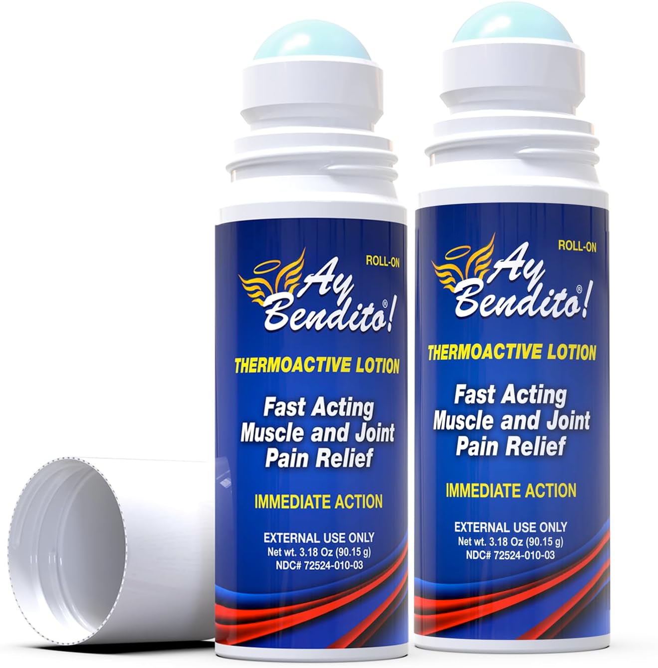 Ay Bendito! Thermoactive Lotion for Quick Joint and Muscle Pain Relief - 3.18 oz Roll-on - 2 Pack